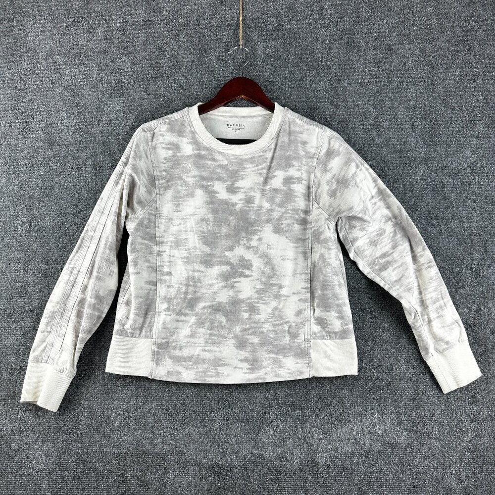 Athleta Farallon Camo Sweatshirt Womens Small Gray White Cotton Pullover Top - Picture 1 of 8
